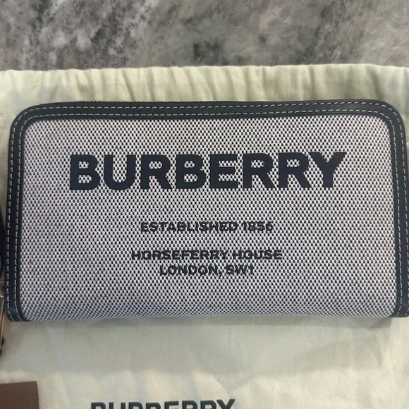 Burberry Horseferry Canvas & Leather Zip Around Wallet Wallets